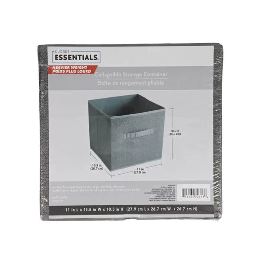 Closet Essentials Collapsible Storage Container 10.5" Square. Handles Gray NEW