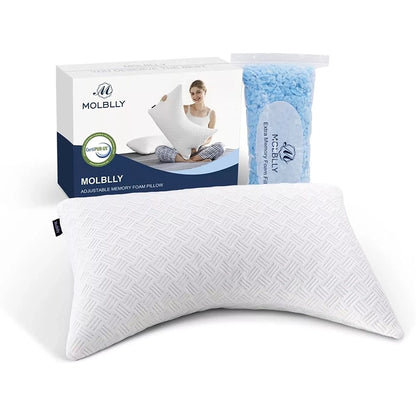 Pillow for Side and Back Sleepers, Adjustable Memory Foam Pillow, Suitable for N