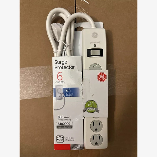 GE | 33658 | Twist to Lock Safety Cover 6 Outlet Surge Protector - 4 ft Cord