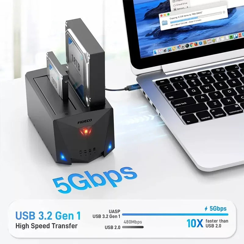 FIDECO USB 3.2 Gen 1 to Hard Drive Docking Station, Hard Drive Dock for 2.5 or 3