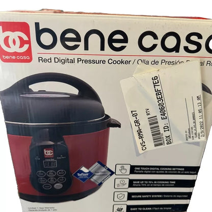 Bene Casa 900W 4L Digital Electric 4 in 1 Pressure Rice Slow Cooker Steamer Red