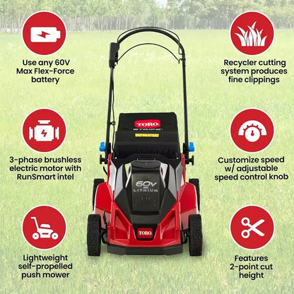 Toro Foldable 60-Volt 21-Inch Stripe Cordless Electric Self Propelled Lawn Mower