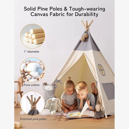 Teepee Tent for Kids with Light & Mat, Kids Tents Indoor Play Tent Playhouse