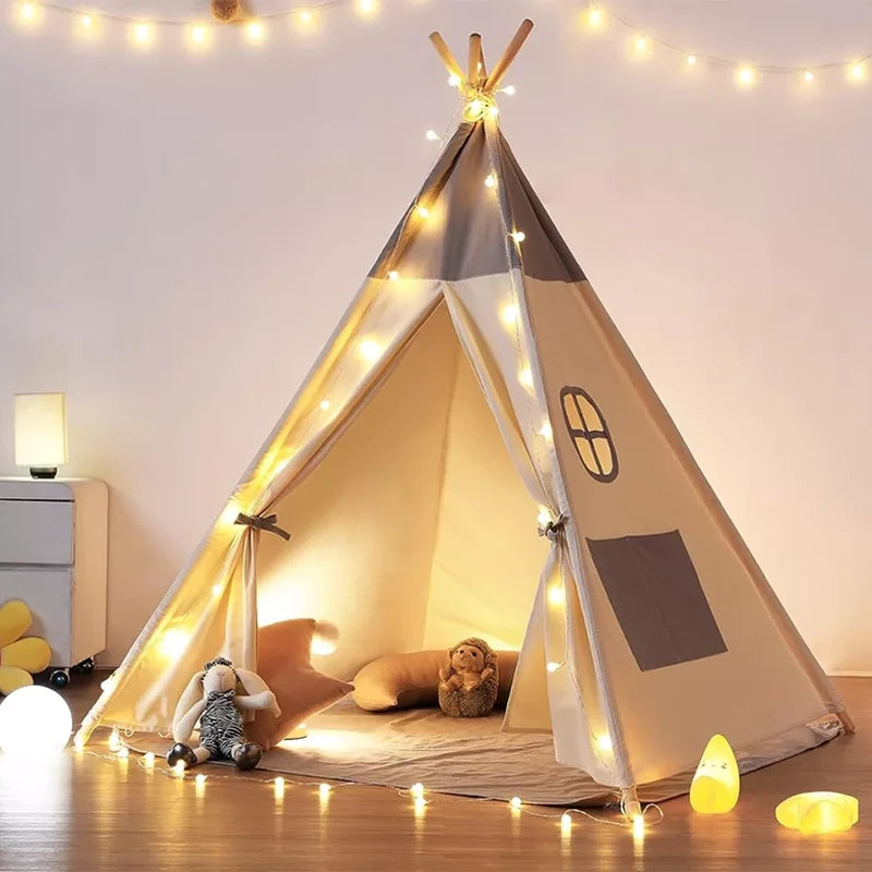 Teepee Tent for Kids with Light & Mat, Kids Tents Indoor Play Tent Playhouse