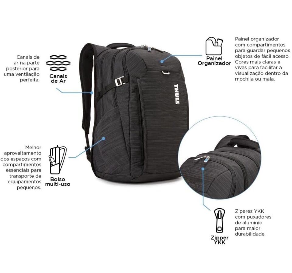 Thule Construct Backpack 24L Laptop Bag 15.6 Storage Travel Hiking 3204167 Black