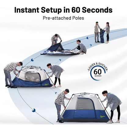 Instant Cabin Tent, 4 Person/6 Person Camping Tent Setup in 60 Seconds Navy Blue