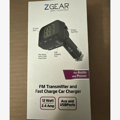 ZGear FM Transmitter & Fast Charging Car Charger - 12 watt 2.4 amp Aux & USBport